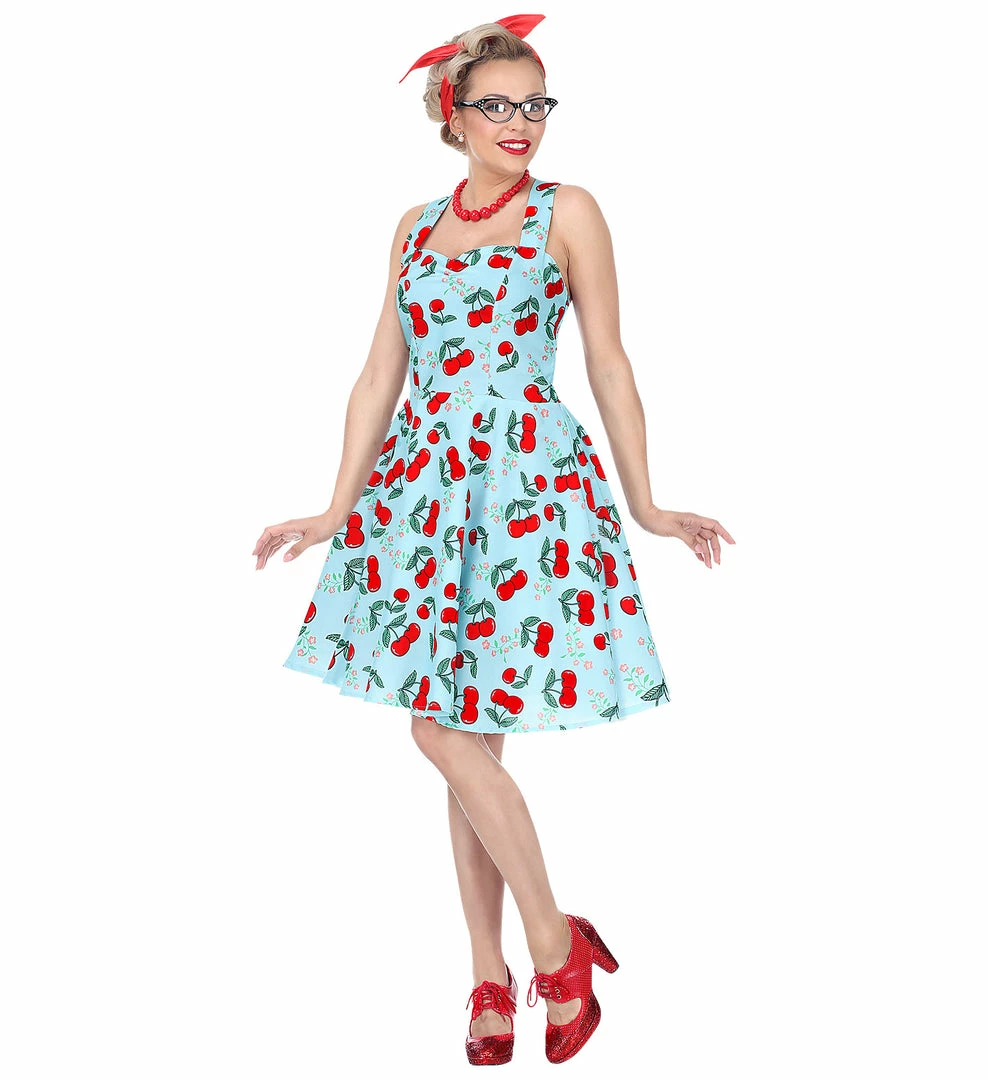 Widmann 1950's Rockabilly Cherry Dress Blue