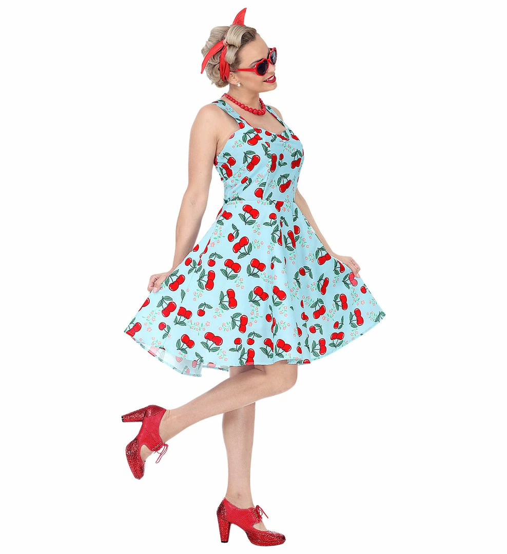 Widmann 1950's Rockabilly Cherry Dress Blue