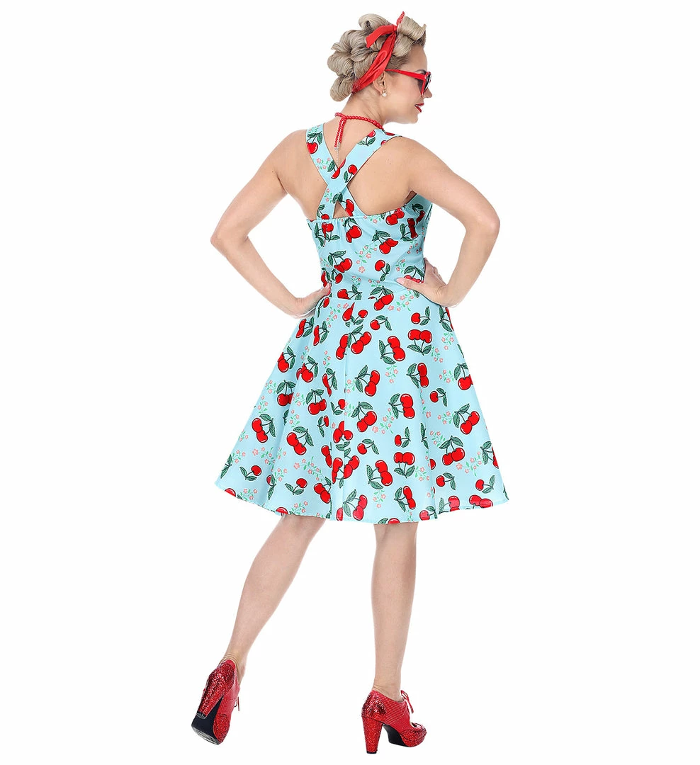 Widmann 1950's Rockabilly Cherry Dress Blue