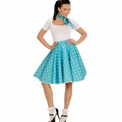 Widmann 50's Rockabilly Blue Polka Dot Skirt And Neckscarf