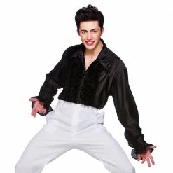 Wicked 70's Disco Ruffle Shirt Black
