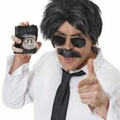 Bristol 80's Cop Black Wig And Tash 1980's
