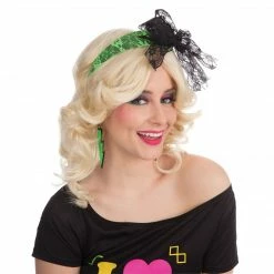 Bristol 80's Style Lacey Neon Bow Headband Green