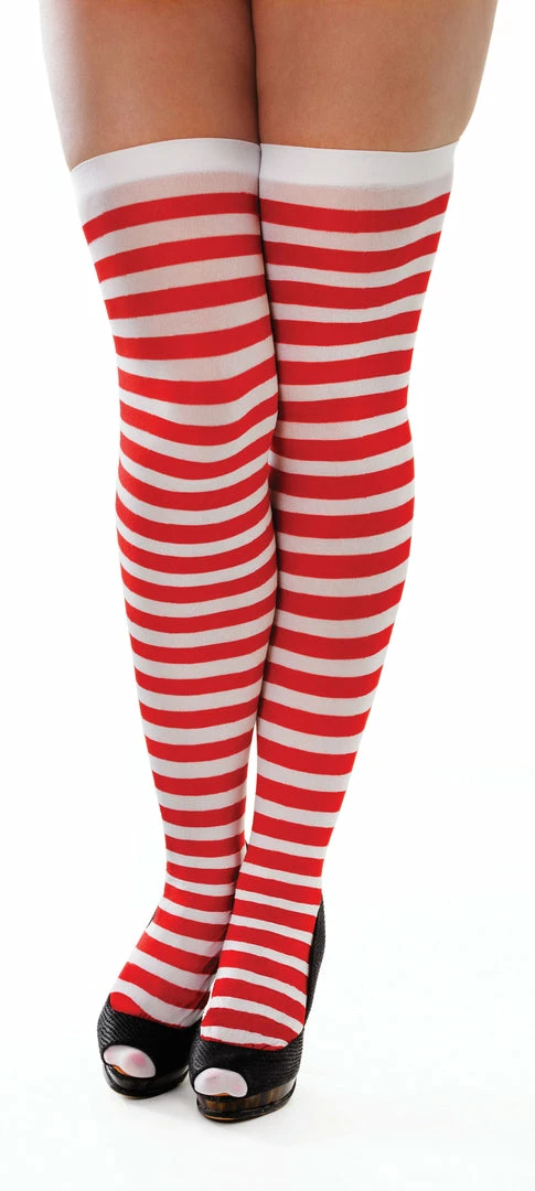 Bristol Adult Red And White Striped Thigh High Stockings Ladies Christmas