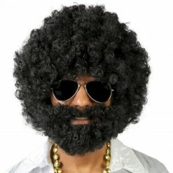 Fiestas Guirca 1970's Black Curly Afro Wig And Beard