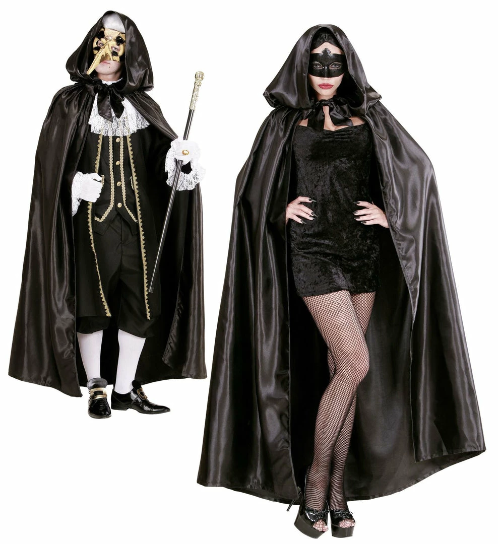 Widmann Black Satin Hooded Cape Halloween