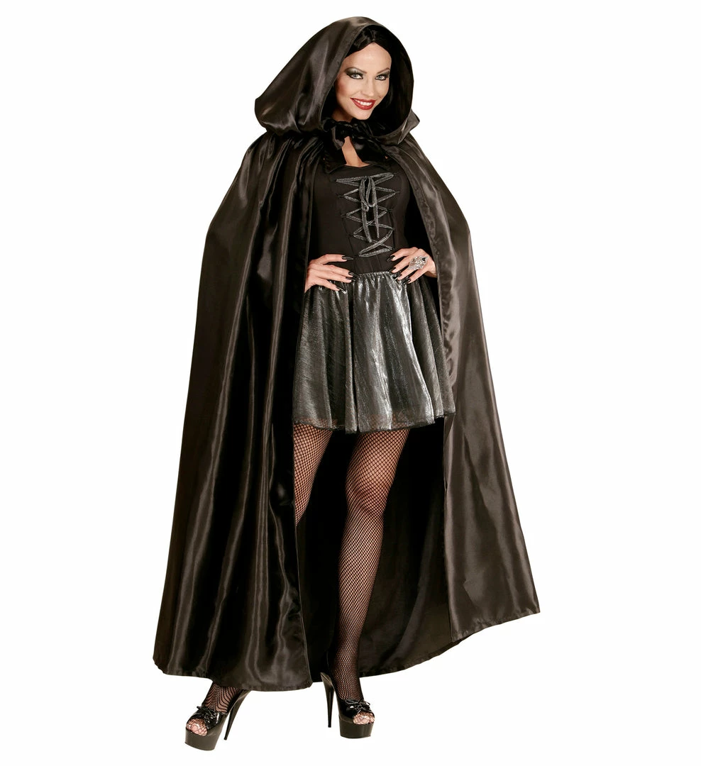 Widmann Black Satin Hooded Cape Halloween