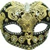 Bristol Black & Gold Lace Eyemask With Jewel