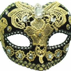 Bristol Black & Gold Lace Eyemask With Jewel