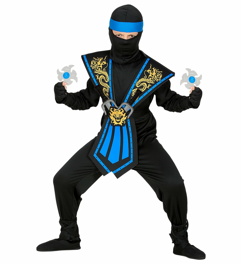 Widmann Kid's Halloween Blue Kombat Ninja Costume With Weapons