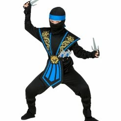 Widmann Kid's Halloween Blue Kombat Ninja Costume With Weapons