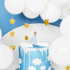 Partydecor Blue Number 4 Birthday Candle With Gold Crown