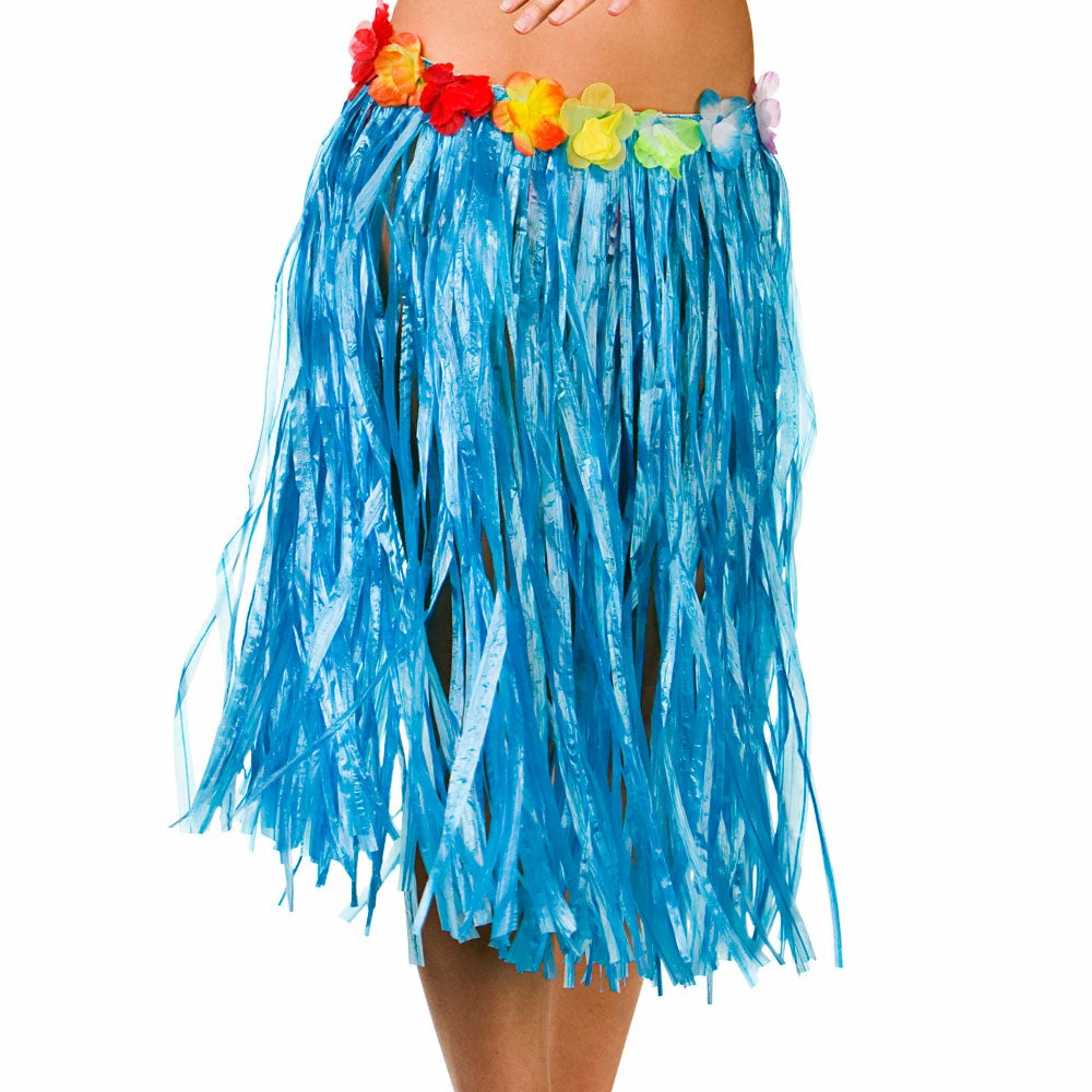Wicked Hawaiian Costumes Blue Hawaiian Grass Skirt Flower Waist