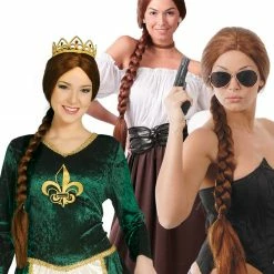 Fiestas Guirca Medieval, Renaissance & Tudor Costumes Brown Plaited Wig