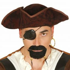 Fiestas Guirca Historical Costumes Brown Pirate Tricorn Hat Distressed