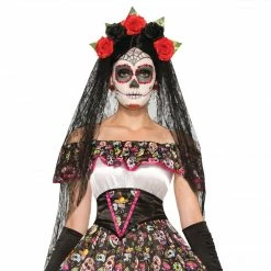 Bristol Day Of The Dead Red Flower Veil Tiara