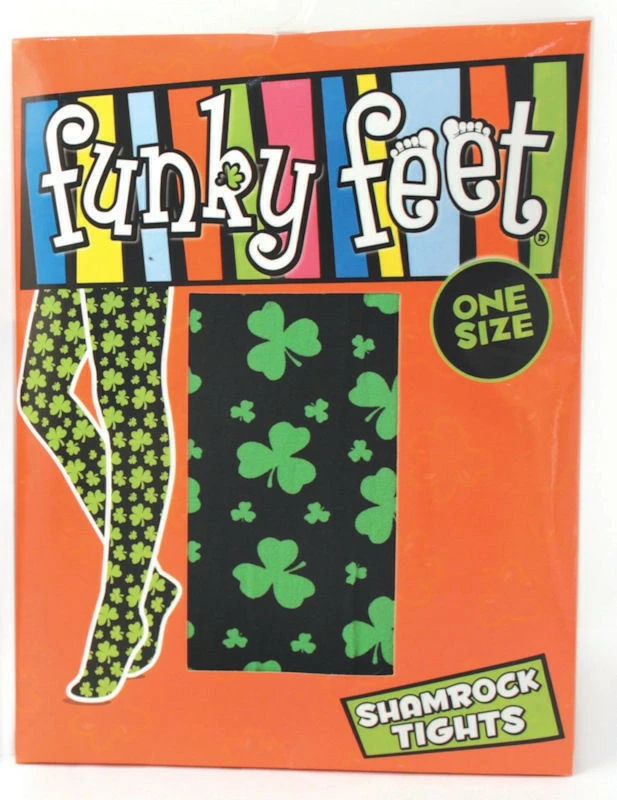 My Fancy Dress Funky Feet Shamrock Tights Black Or White St Patrick's Day Costumes