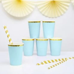Partydecor Light Blue And Gold Trim Paper Cups Pk Of 6