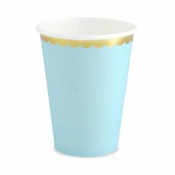 Partydecor Light Blue And Gold Trim Paper Cups Pk Of 6