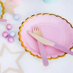 Partydecor Light Pink And Gold Trim Paper Plates