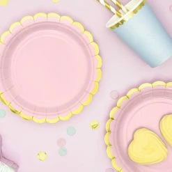 Partydecor Light Pink And Gold Trim Paper Plates