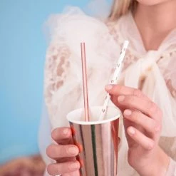 Partydecor Valentines Light Rose Gold Paper Straws Pack Of 10
