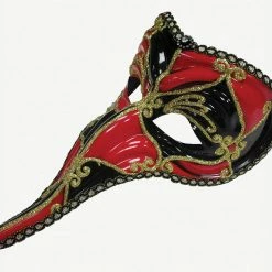 Bristol Loki Red And Black Long Nose Venetian Masquerade Mask Costume Accessories