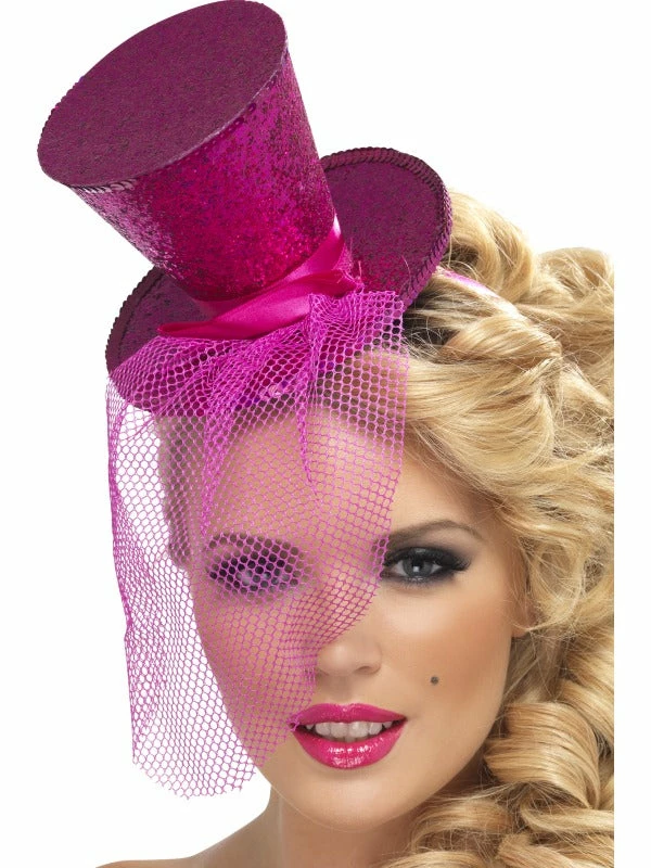 Smiffy's Mini Top Hat On A Headband Hot Pink Costume Accessories