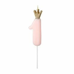 Partydecor Party Supplies Pink Number 1 Birthday Candle With Crown