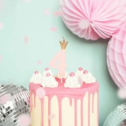 Partydecor Party Supplies Pink Number 4 Birthday Candle With Crown