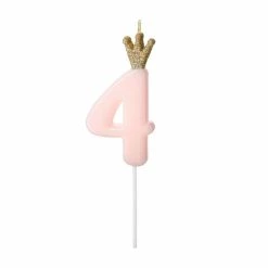 Partydecor Party Supplies Pink Number 4 Birthday Candle With Crown