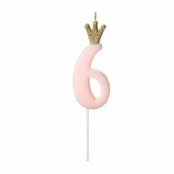 Partydecor Pink Number 6 Birthday Candle With Crown