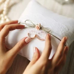 Partydecor Wedding Pink Roses Ring Bearer Pillow