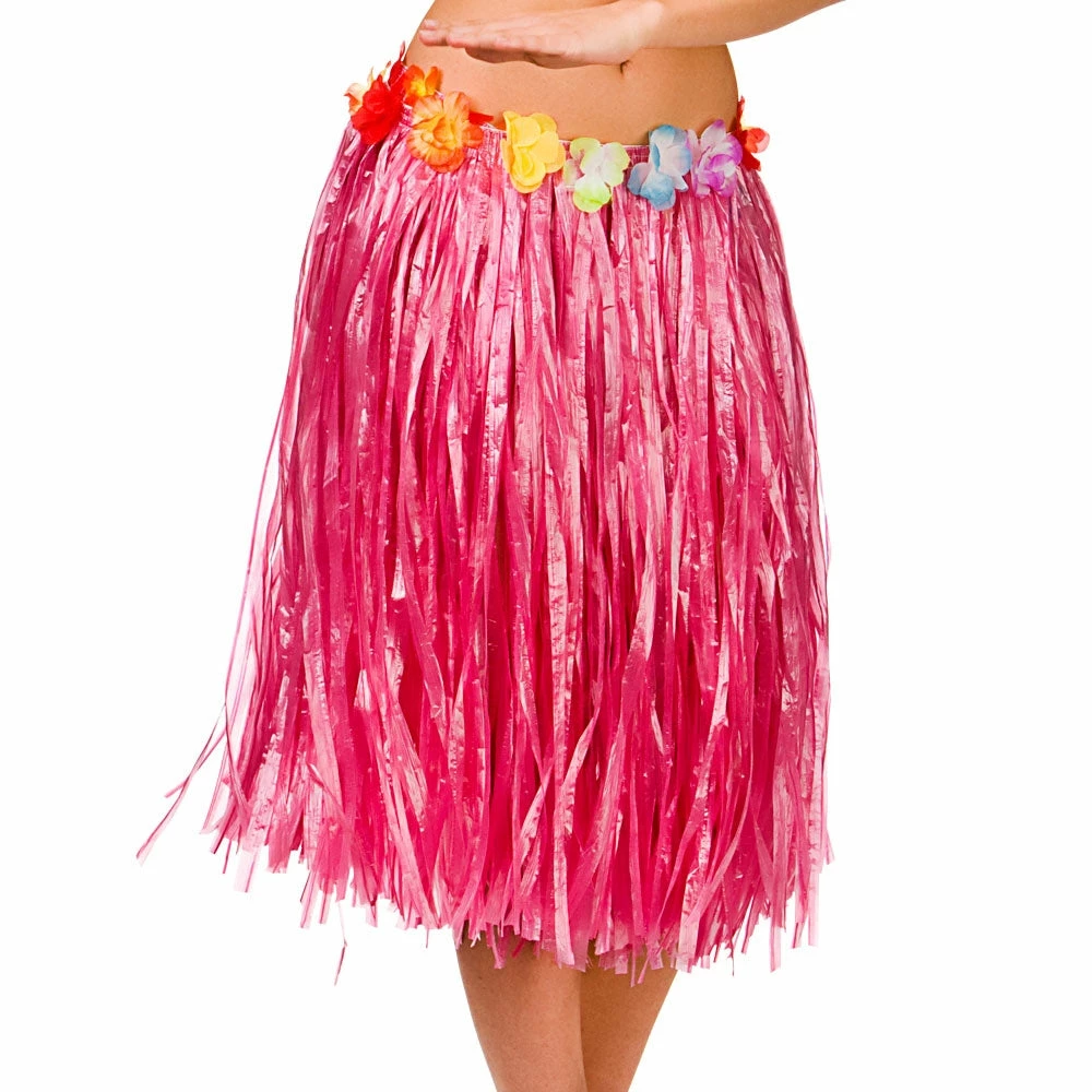 Wicked Pink Hawaiian Skirt With Flower Waist