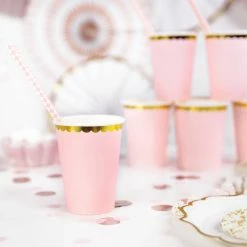 Partydecor Pink And Gold Trim Paper Cups Pk Of 6 Party Supplies