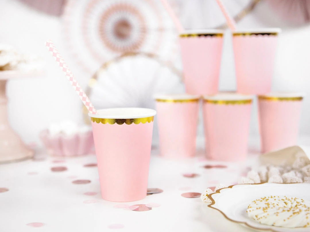 Partydecor Pink And Gold Trim Paper Cups Pk Of 6 Party Supplies