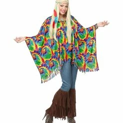 Wicked Psychedelic 60's Hippie Poncho With Headband