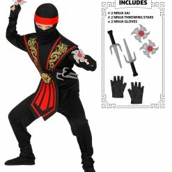 Widmann Kid's Halloween Red Kombat Ninja Costume With Weapons