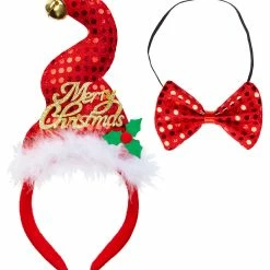 Widmann Sequin Mini Santa Hat With Jingle Bell And Bow Tie