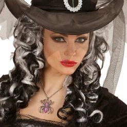 Widmann Halloween Accessories Silver Spider Necklace With Purple Back