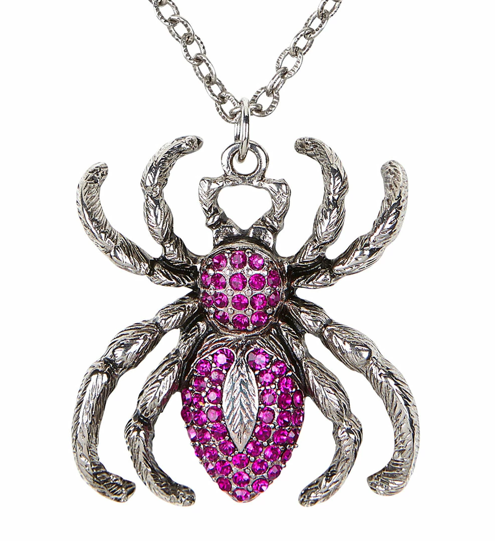 Widmann Halloween Accessories Silver Spider Necklace With Purple Back