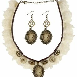 Widmann Steampunk Lace Choker And Cameo Earring Set