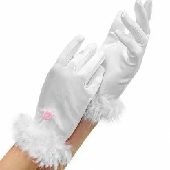 Widmann White Satin Gloves With Marabou Trim Costume Accessories