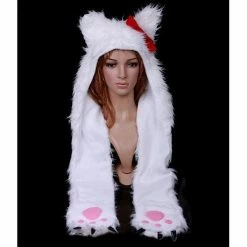 My Fancy Dress Animal White Cat Plush Hat With Paws