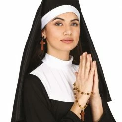 Widmann Religious Costumes Wooden Cross & Rosary Earring Set