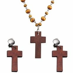 Widmann Wooden Rosary & Cross Earring Set Religious Costumes